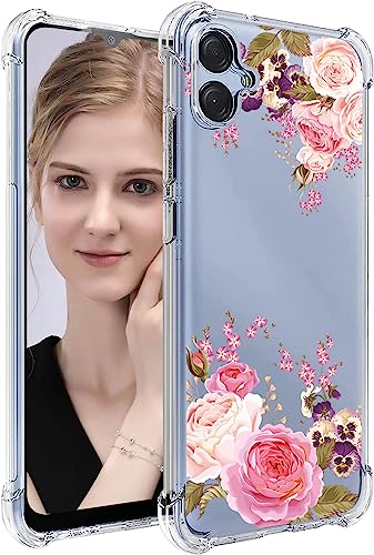 Bereajoy for Samsung Galaxy A04e Case, Galaxy A04e 4G Case，PU Soft Rubber Four Corners Reinforced Anti-Fall Mobile Phone case Cover for Samsung Galaxy A04e (Pink Flower)