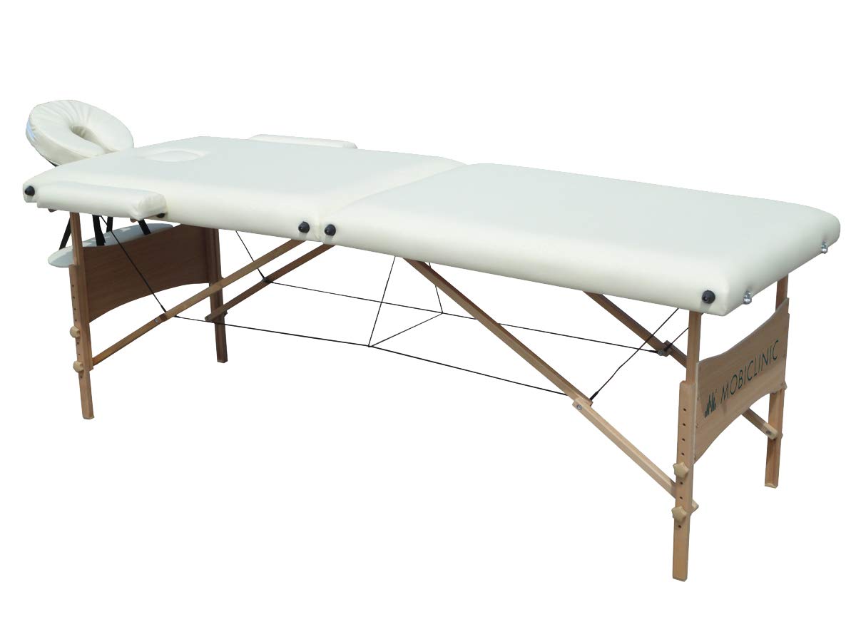 Mobiclinic®, Lettino Massaggi, Light, Marchio Europeo, Massaggio, Flessibile, Per fisioterapia, Pieghevole, Appoggiatesta, Portatile, Legno, 186x60 cm, Color crema
