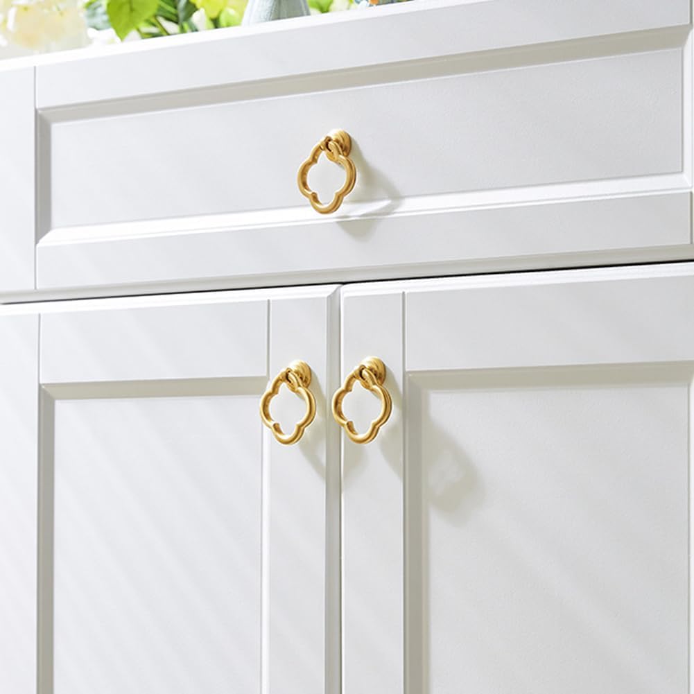 6Pcs Gold Cabinet Knobs, 2" Leaf Drawer Pulls, Light Luxury Style Cabinet Handles, Gold Brushed Single Hole Pull, Furniture Hardware Handle for Home Kitchen Office Dressers Cupboard Decor