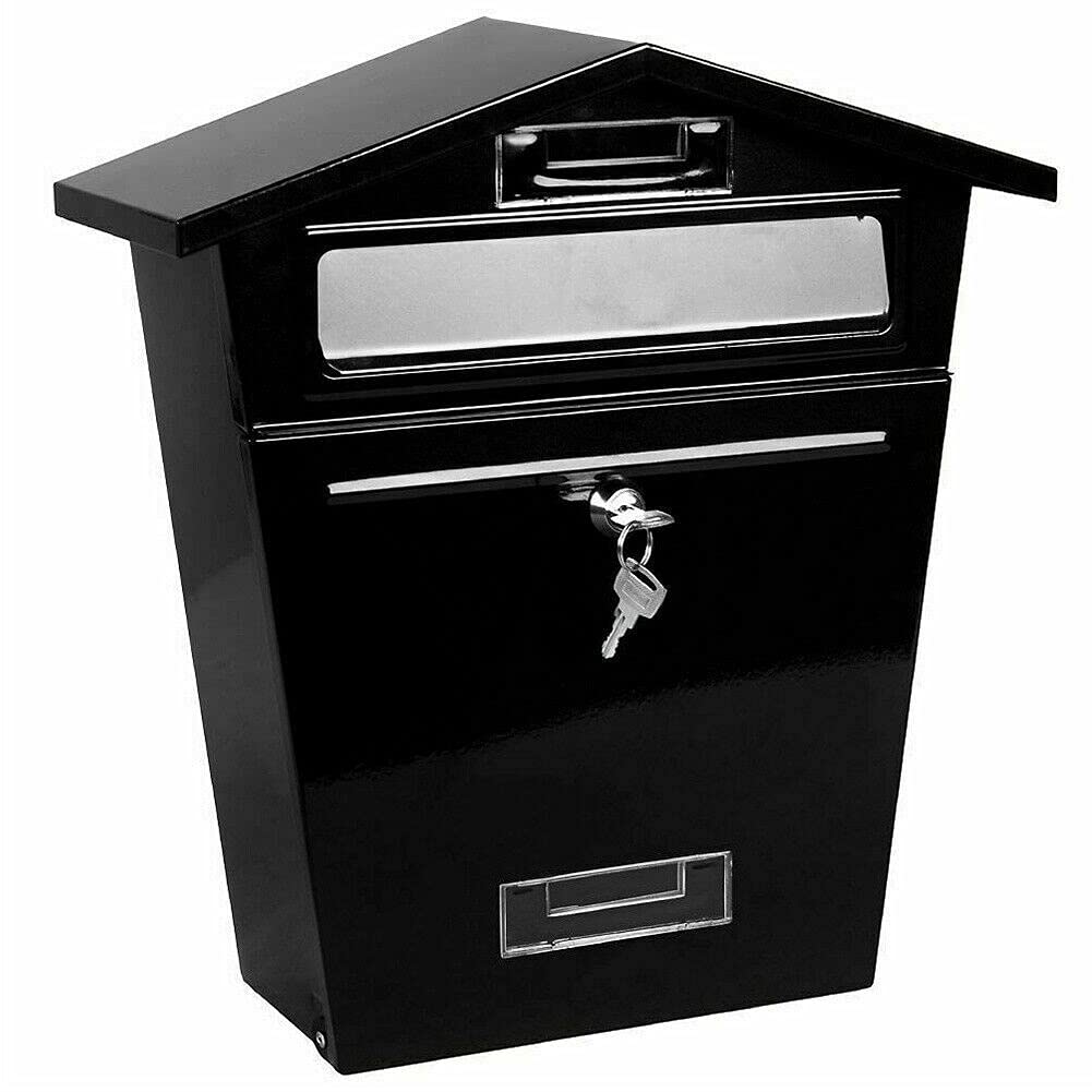 Black Large Letter Box Post Mail Box Wall Mounted Lockable with Keys