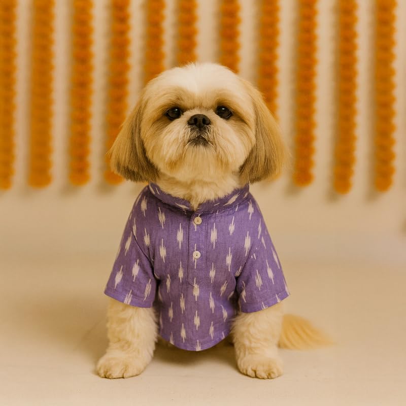 Image of Thunder Tails Soft Cotton Dog Kurta for Small Dogs & 1-2 Month Old Puppies | Comfortable Traditional Pet Apparel for Poodle & Mini Breeds | Ethnic Outfit for Special Occasions (Lavender, Medium)