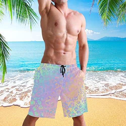 visesunny Bright Rainbow Leopard Print Men's Swim Trunks Quick Dry Bathing Suits Beach Swim Shorts3