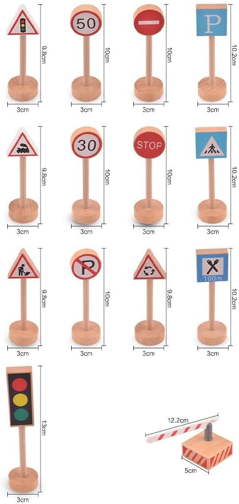 Wooden Street Signs for Train Set 15 Educational Playset for Kids, Boys, &