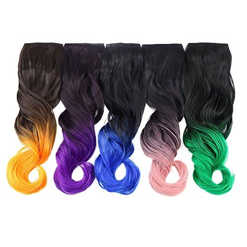 Miniatura 5 de Extensiones de cabello largo ondulado en forma de U con 5 clips seguros, extensiones de cabello sintético para mujer