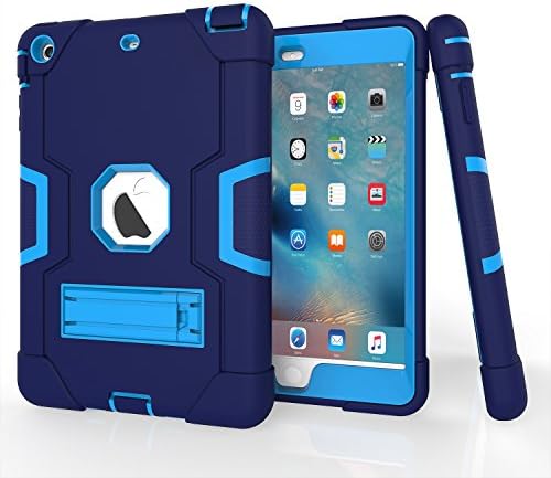 iPad Mini Case, Mini 2 Case, Mini 3 Case, Rugged Kickstand Series - Shockproof Heavy Duty Hybrid Three Layer Armor Defender Kids Child Proof Case Cover for iPad Mini 1/2/3 -Blue