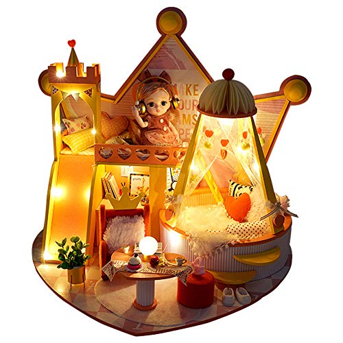 XLZSP DIY Miniatur-Puppenhaus Kit 1:12 Maßstab Party Schloss Puppenhaus Modell mit LED Lichter und Musik Bewegung…