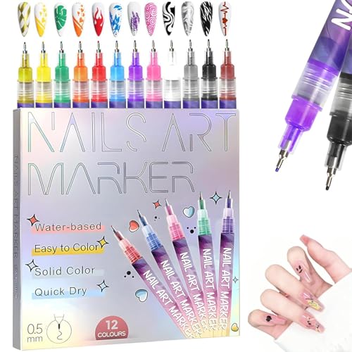 Image of 12 Colors Nail Art Pens Set, Nail Art Markers Polish Pen for 3D Nail Art, Drawing Painting Liner Brush for DIY Nail Art Beauty Adorn Manicure Tool（colorful）