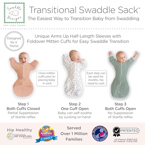 Image of SwaddleDesigns Transitional Swaddle Sack, Arms Up Half-Length Sleeves & Mitten Cuffs, Swaddle for Newborn Transition to Baby Sleep Sack Wearable Blanket, 6-9mo, 21-24 lb, Watercolor Peachy Pink Floral