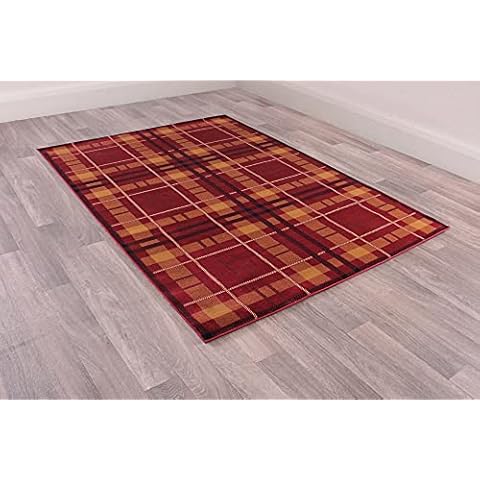 Tartan Check Highland Rug Floor Mat Carpet Red X-Small 60x110 cm (2'x3'7'') Cover