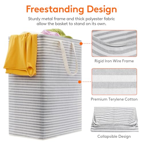 Image of Lifewit 3 Pack Laundry Basket 125L Each, Collapsible Clothes Hamper with Reinforced Handles, Freestanding Waterproof Design for Bedroom and Laundry Room, Grey 375L Total