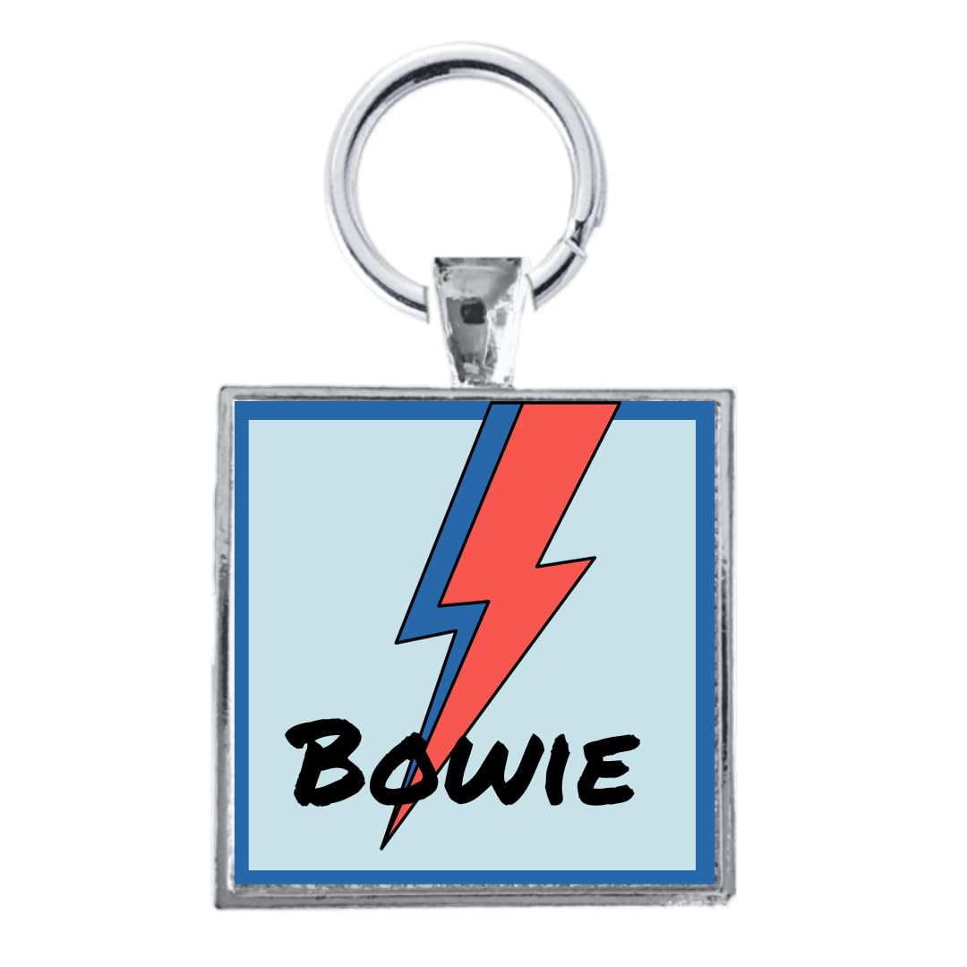 Bowie Lightning Bolt Personalized Square Pet ID Tag for Dogs and Cats