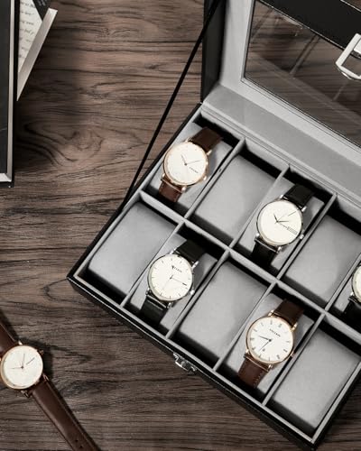Image of Uten Watch Box with 10 Slots, Watch Box for men, Watch Display Case, Watch Storage Box with Removable Cushion, Metal Clasp, PU Leather