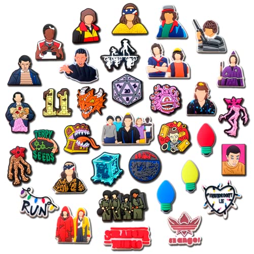 35PCS Stranger Things Croc Charms for Clog Sandals Decoration, Horror Movie Shoes Decoration Accessories for Boys Girls Teens Men Women Adults Party Favor