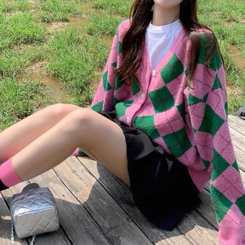 Hyipels Women's Long Sleeve Cardigan Sweater,Cute Y2K Top Knit Colorful Patterned V Neck Button Outwear S~XL4