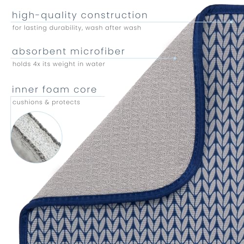 S&T INC. Dish Drying Mat, 16” x 18”, Absorbent Microfiber Kitchen Counter Mat, Dish Drying Pad for Dishes, Utensils, Pots and Pans, Large, Blue Stockinette