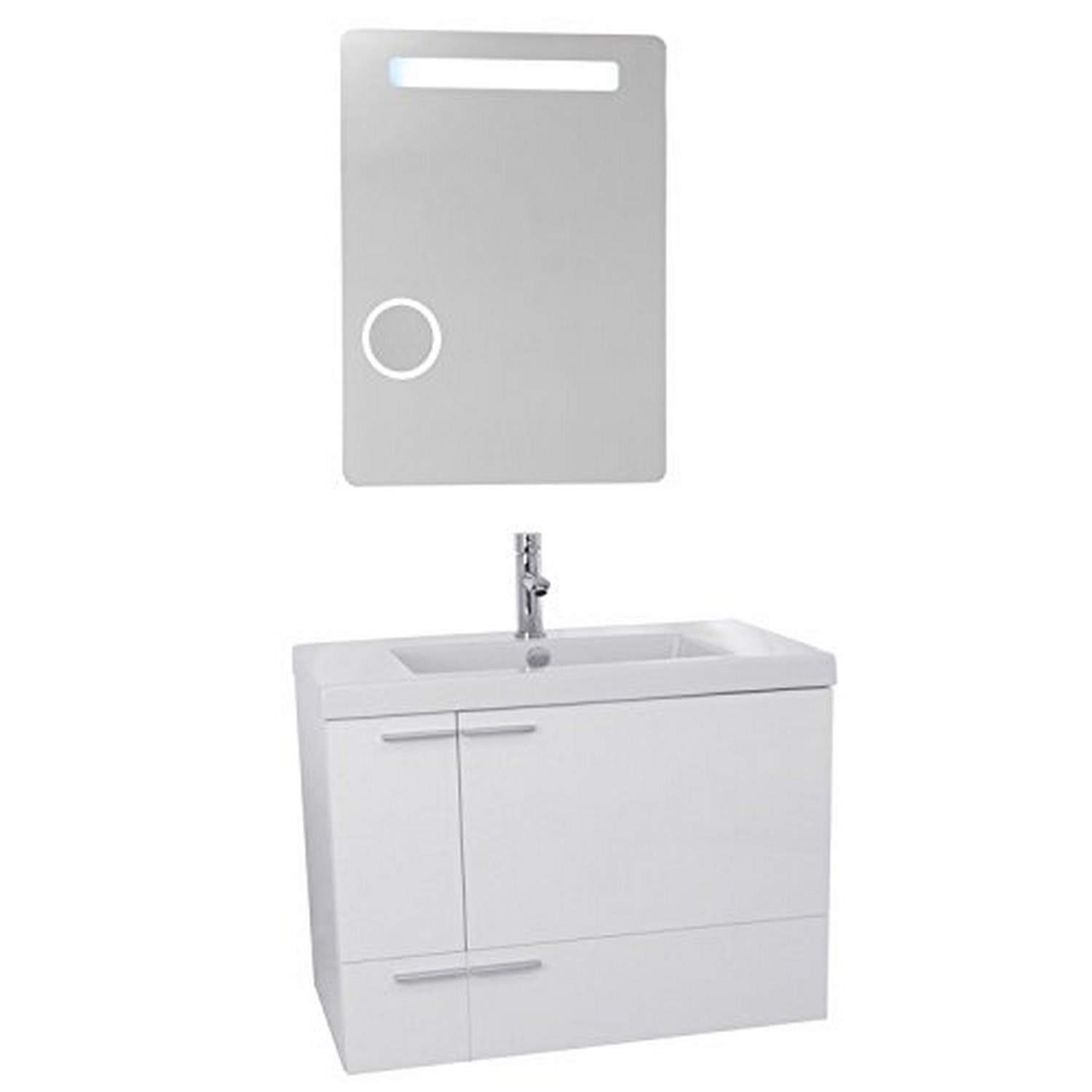 ACFANS520 New Space Bathroom Vanity with Fitted Ceramic Sink Wall Mounted and Lighted Mirror Included, 31", Glossy White