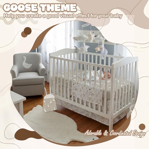Image of Hahafelt 4 Pieces Crib Bedding Set for Girls and Boys, Soft Baby Bedding Set Including Crib Skirt, Comforter, Sheet and Diaper Stacker for Nursery(Goose Theme)