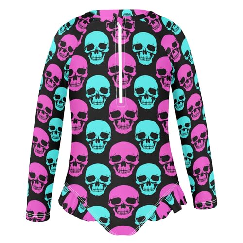 Skull Girls Long Sleeve Rashguard Swimsuit UV Protection One-Piece Swimwear Bathing Suit B04043572
