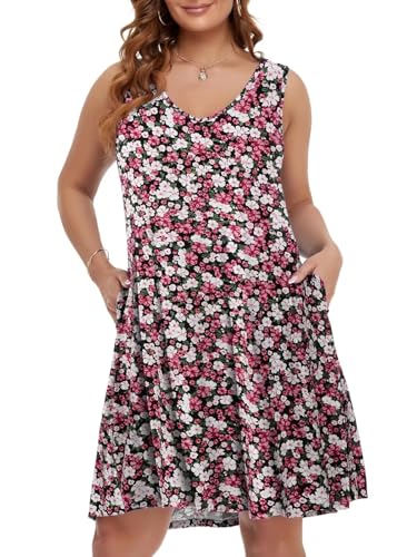 Image of BELAROI Women Casual Summer Beach Dresses Plus Size Sundress V Neck Pockets Swing Tank Dress Cover Ups