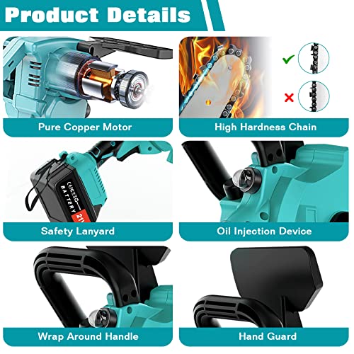8 Zoll Mini Kettensäge mit Akku,BIAOQINBO Mini Kettensäge Brushless mit Öler und 2 Akku 6000mAh,Tragbare Mini Einhand Kettensäge Elektro Akku Handkettensäge für Gartenscheren Holzschneidenz Wälder – Bild 6
