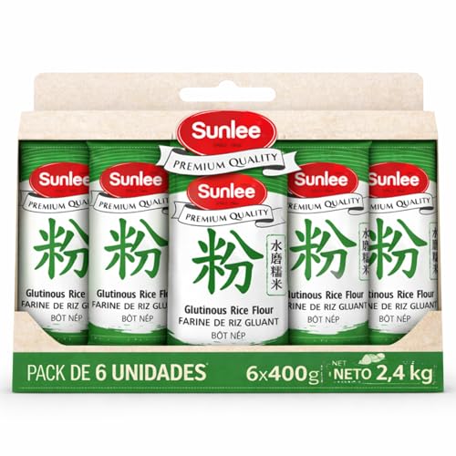 Harina de Arroz Glutinoso, harina de arroz pegajoso, Harina Sin Gluten, Ideal para mochis, pasteles de arroz y dumplings, Ingrediente Arroz glutinoso 98% y agua 2%, Contiene 6 unidades de 400 gr