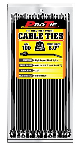 Pro Tie B8FTPM100 8-Inch Fir Tree Push Mount Cable Tie, UV Black Nylon