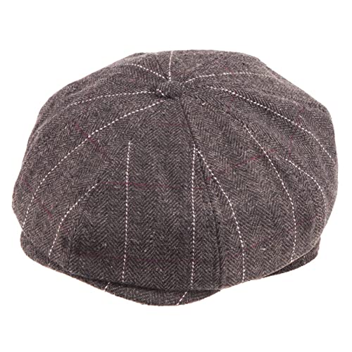 8 Panel Newsboy Cap Winter Warm Hat for Men (Plaid Dark Brown, L/XL, 7 5/8)