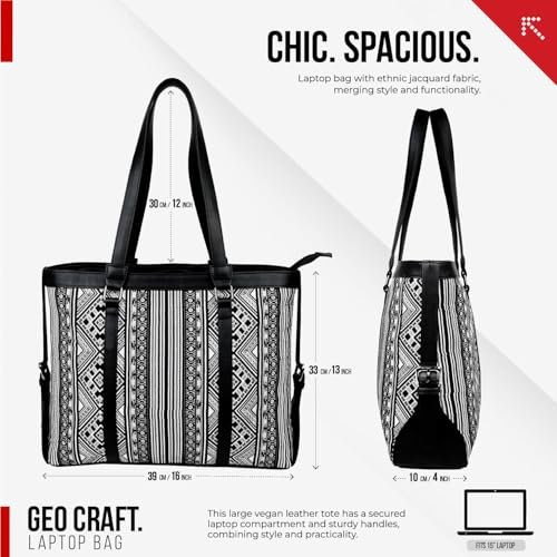 Image of FATMUG Women's 15.6 inch Laptop Tote Bag for Office, Travel & Daily Use - Ethnic Prints, Vegan Leather