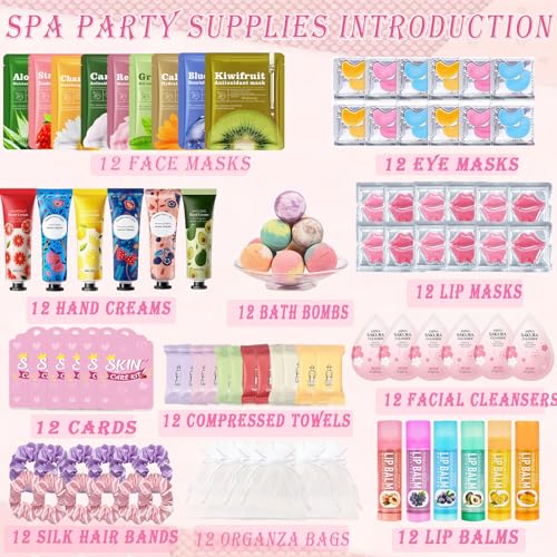 132 PCS Spa Party Supplies for Women, Spa Party Favors Includes Face Masks, Lip Masks, Eye Masks, Hand Cream, Lip Balm, Bath Bombs, Spa Birthday Sleepover Party Supplies Spa Party Favors - Image 3