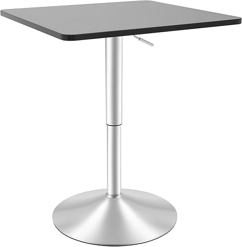 Miniatura 7 de Mesa de bar, mesa de bar cuadrada para bebidas, café, mesa moderna, altura ajustable, mesa giratoria de 360°, mesa de cóctel alta, mesa de bistró de