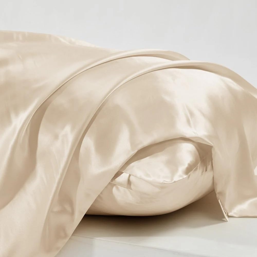 Hafaa Satin Champagne Pillow Cases 2 Pack Soft as Silk Pillowcase For Hair and Skin With Envelope Closure Design Standard Size (50x75 cm) Pillow Cases, Gifts for Women