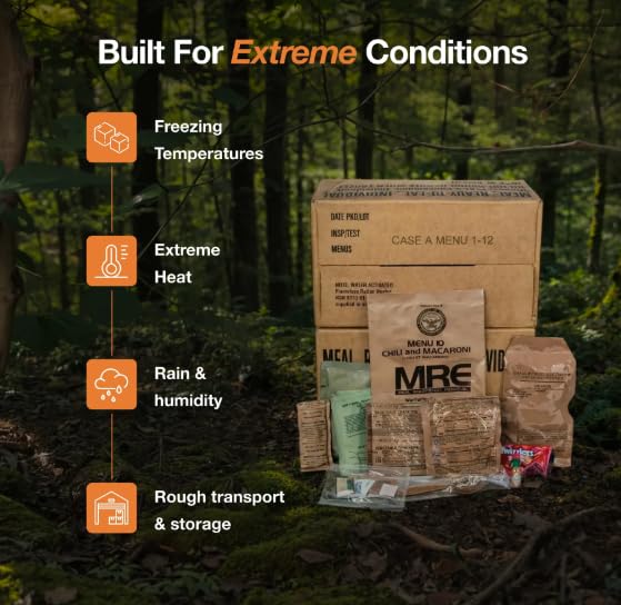 2026 Inspection MRE, U.S. MRE Meals, Emergency Supplies, Emergency Food Supply, Survival Food, Freeze Dried Food w/Flameless Heater, Ready Meals (Variety Pack of 24) – (2 x A and 2 x B Case Fresh Stock) MREs have 10 Year Shelf Life From Inspection Date (4)