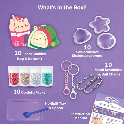 Image of Chalk and Chuckles Joydomes - DIY Shaker Keychain & Bag Charm Making Kit, Kawaii 3D Confetti Art & Craft Activity, Mess-Free Creative Toy, Birthday Gift for Girls & Boys Ages 5, 6, 7, 8, 9, 10