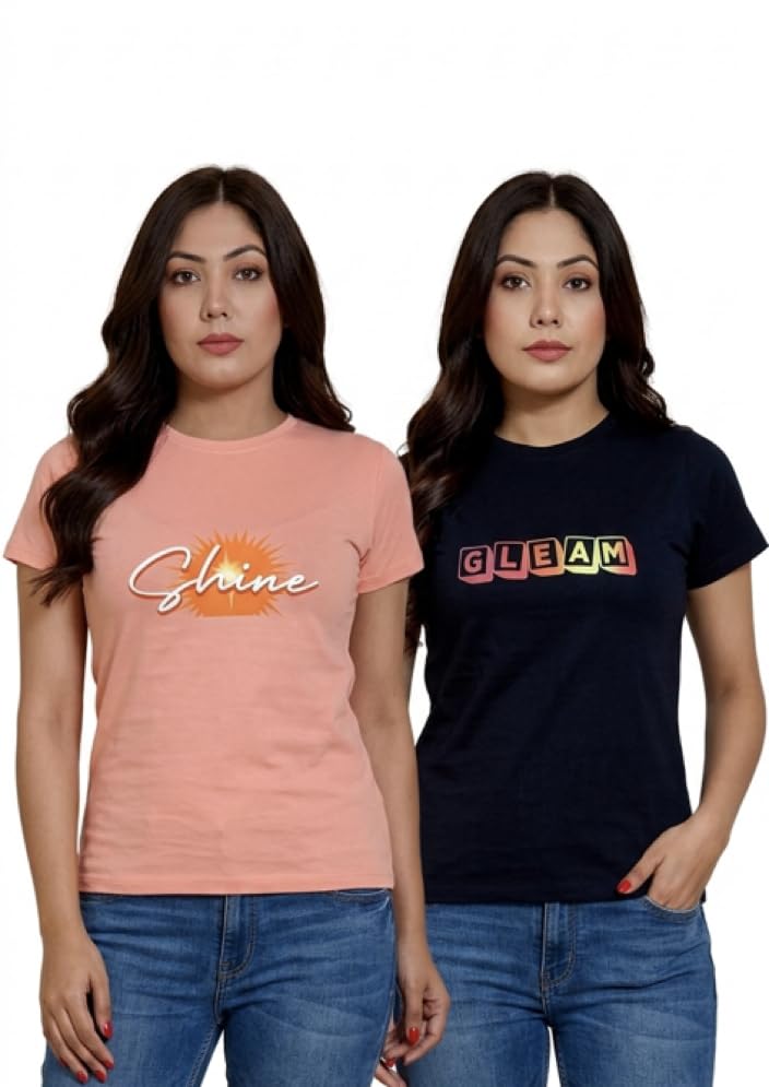 Women's Cotton Round Neck Half Sleeve T-Shirts Combo pack of 2-picture-24