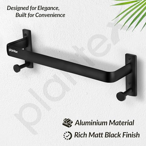 Image of Plantex Single Towel Rod for Bathroom /Cloth Hanger for Wall /Towel Holder /9 Inch Towel Bar /Bathroom Accessories (1511, Black)