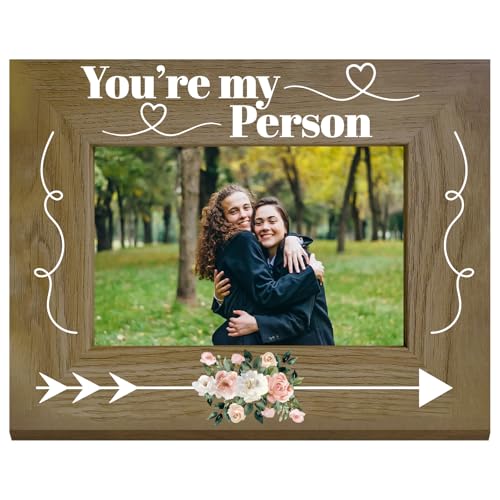 CREATCABIN Best Friends Photo Frame You're My Person Picture Frame Flower Wood Engraved Picture Holder Memorial Tabletop Keepsake Suit 4"x6" Photo Friendship Gifts for Hanging Wall Desk Decor 6x8Inch