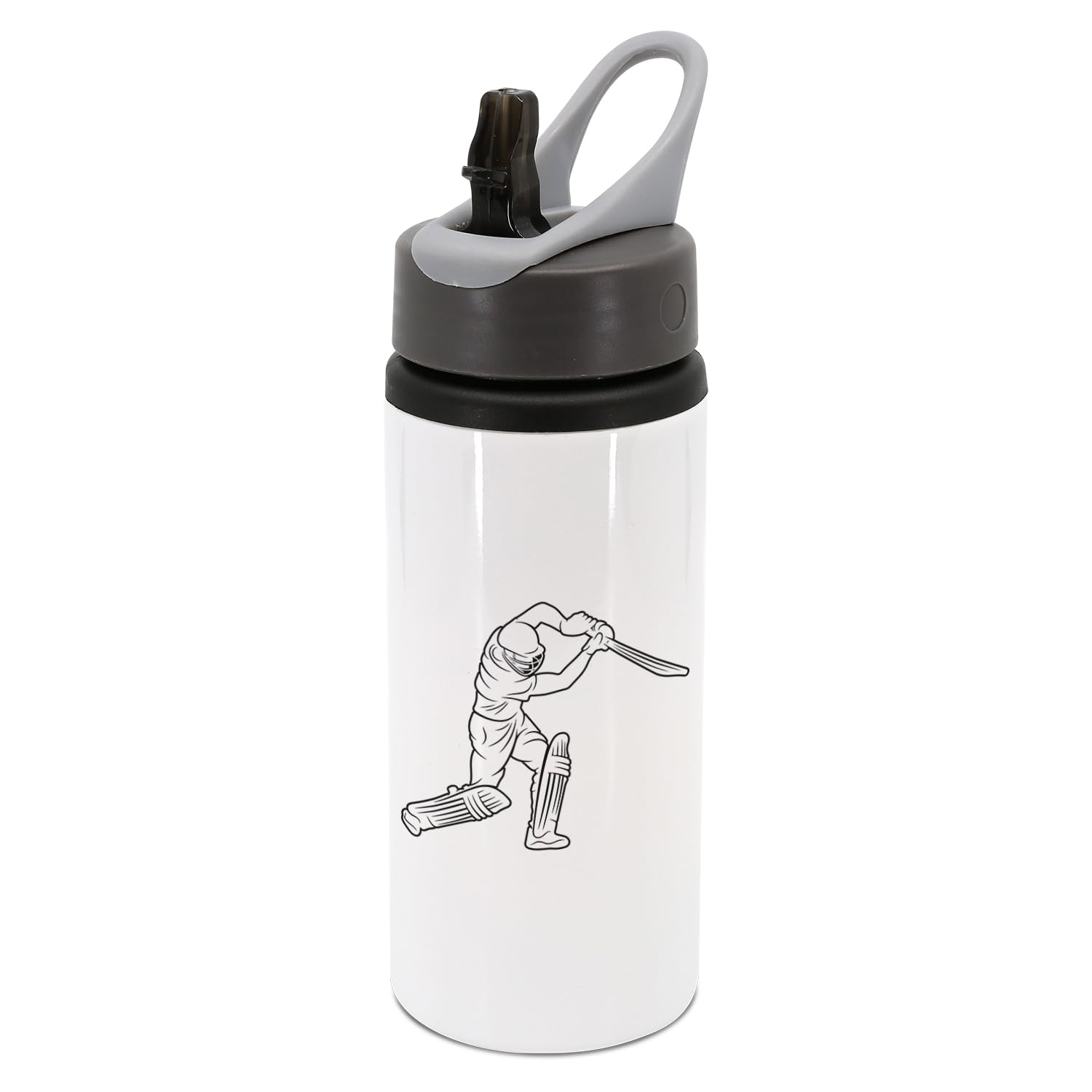 New Spirit Original Cricket player swining with cricket bat black outline water bottle with handle, drinks bottle, drinks cup, cricket sport