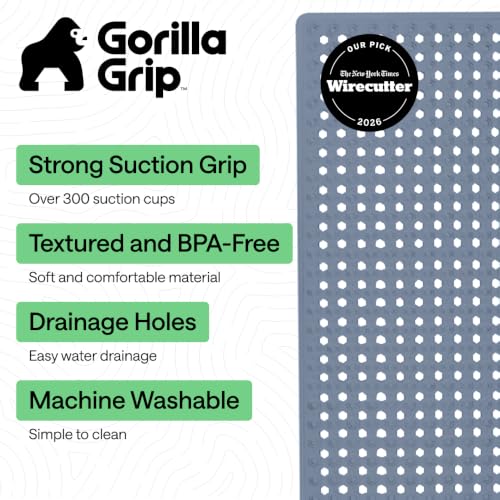 Image of GORILLA GRIP Bath Tub Shower Mat, Bathtub Floor Liner, 35x16 Sky Blue