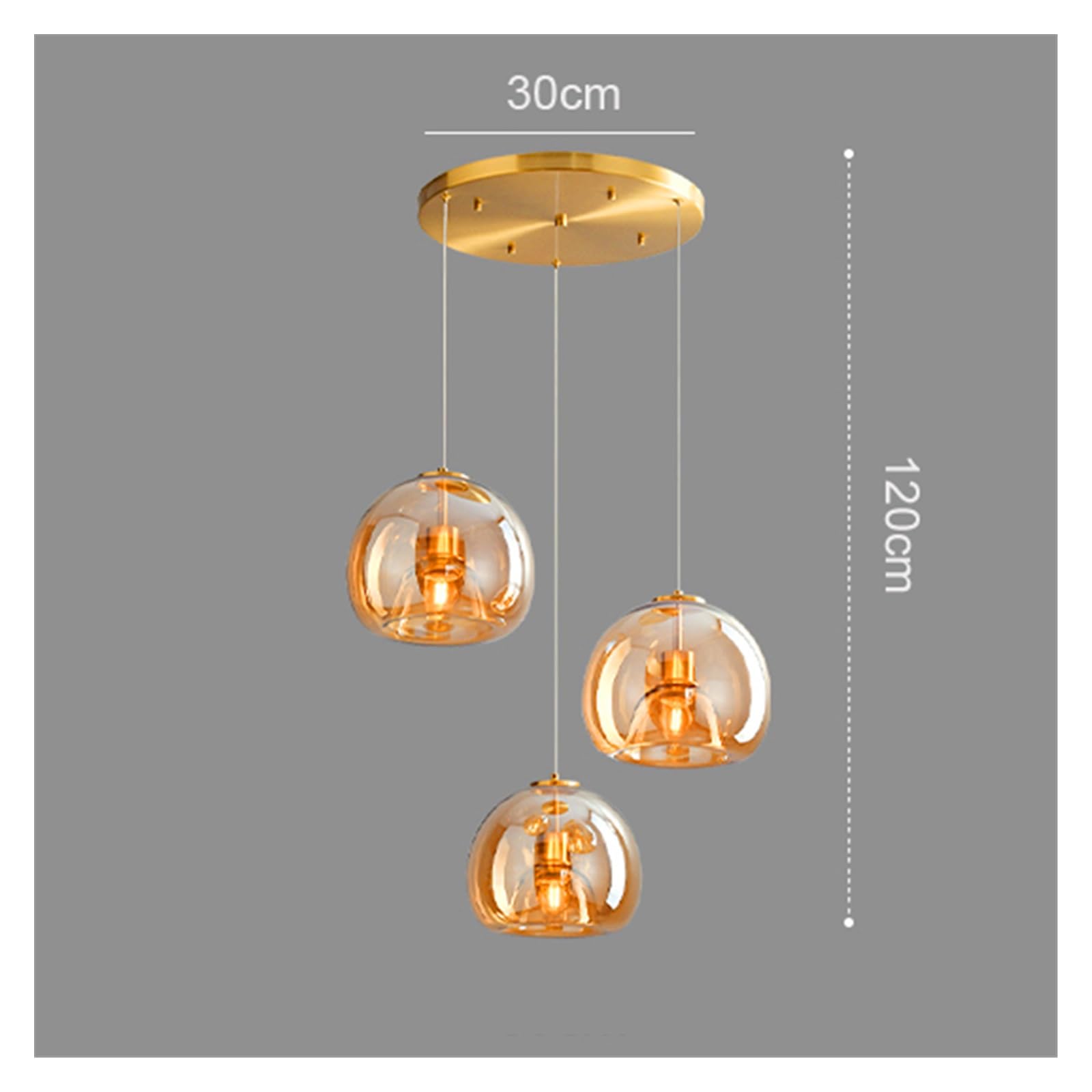 Minimalistyczna i regulowana lampa wisząca LED do oświetlenia wnętrza jadalni (bursztyn z 3 głowicami A, możliwość ściemniania)