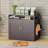 31.5' Cat Litter Box Enclosure for Litter Robot with Built-in Power Outlet, Hidden Modern Furniture for Self-Cleaning Litter Boxes, Wooden Cat House for Living Room, Grey