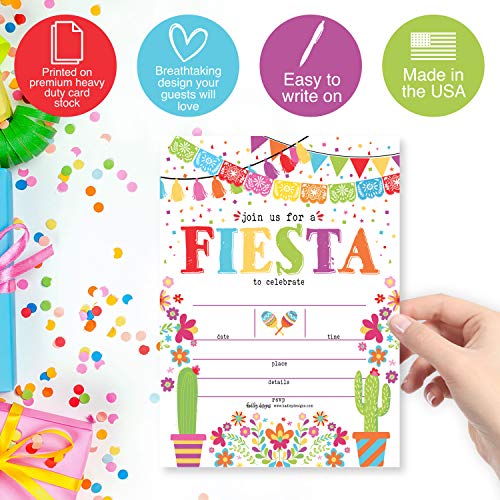 Image of Hadley Designs Kids Birthday Invitations For Boys and Girls Mexican Theme - 25 Fiesta Birthday Party Invitations For Boys, Quinceanera Invites For Girls, Cute Cinco de Mayo Party Supplies, Made In USA