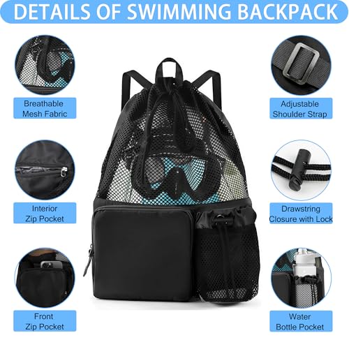 SUVICTONG Swim Mesh Beach Backpack with Wet Pocket Mesh Drawstring Bags,Swim Bag,Pool Backpack for Swimming, Gym（18.5"x15.7"） - image 3