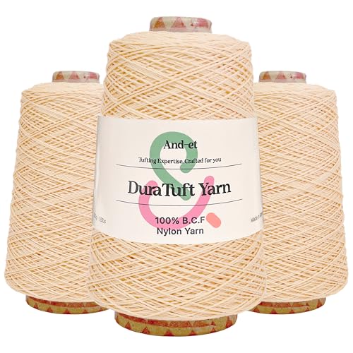 Image of And-et DuraTuft Yarn 45 Vibrant Colors Tufting Nylon Yarn Pack - Ideal for Crochet, Craft Projects -100% B.C.F. - 3 Cones x 1.66lbs(640yards) -Perfect for Rug Weaving and Knitting (16 Bright Apricot)