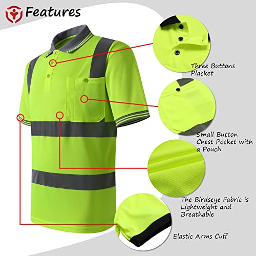 Image of High Visibility Reflective Safety Shirts for Men Women Hi Vis Viz Protective Safety Workwear Polo T Shirt with Pockets for Construction Meet ANSI Class 2(ST191-Yellow-M)