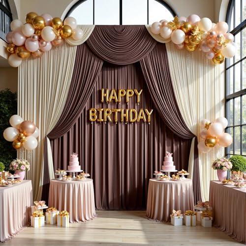 Image of 30ftx12ft Brown Backdrop Curtains for Parties, Wrinkle Free Polyester Brown Photo Backdrop Drapes 6 Panels 12 ft Long Back Drop Cloth for Wedding Birthday Photography Background Party