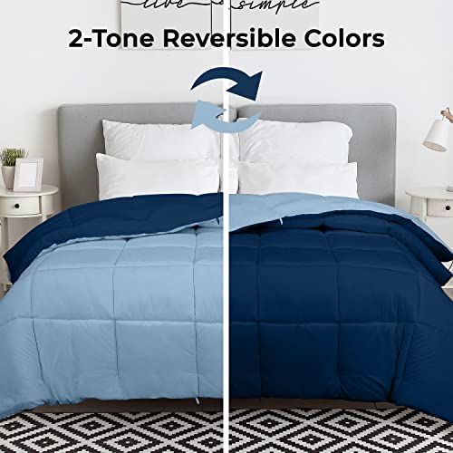 Image of ROYALE All Season Down Alternative Bedding - Lightweight Quilted Comforter with Corner Tabs - Soft Luxury Hotel Comforter - Box Stitched Duvet Insert (Full, Navy & Lake Blue)