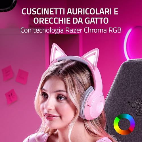 Kraken Kitty V2 BT - Auriculares RGB inalámbricos por Bluetooth con orejas de gatito (Bluetooth 5.2, Diafragmas TriForce de 40 mm, Construcción ligera de 325 g) Quartz Rosa - Cuffia gaming - Immagine 1