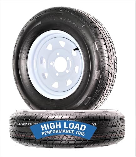 eCustomrim 2-Pack Radial Trailer Tire Rim ST175/80R13 13 Inch 5 Lug White Spoke Wheel - 6 Year Warranty w/Free Roadside