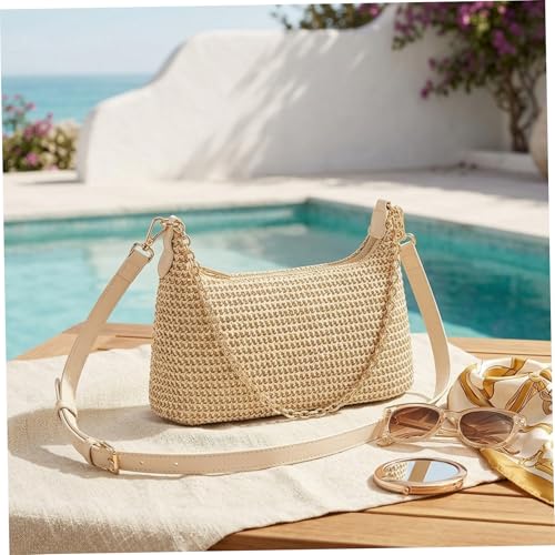 Sac à main en paille avec sangle de chaîne réglable été - 6
