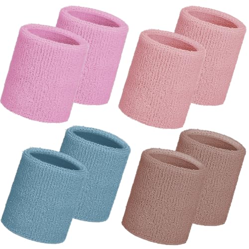 Image of WILLBOND 8 Pack Wrist Sweatbands Sports Wristbands Tennis Sweatbands Neon 80s Thick Cotton Gymnastics Sweat Band Athletic Football Soccer Sports Wristband for Men Women Party